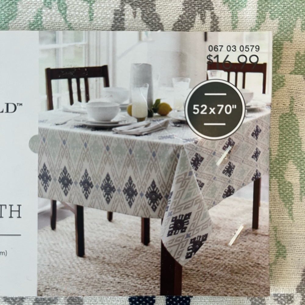 Threshold oblong tablecloth blue Aztec print 52 x 70